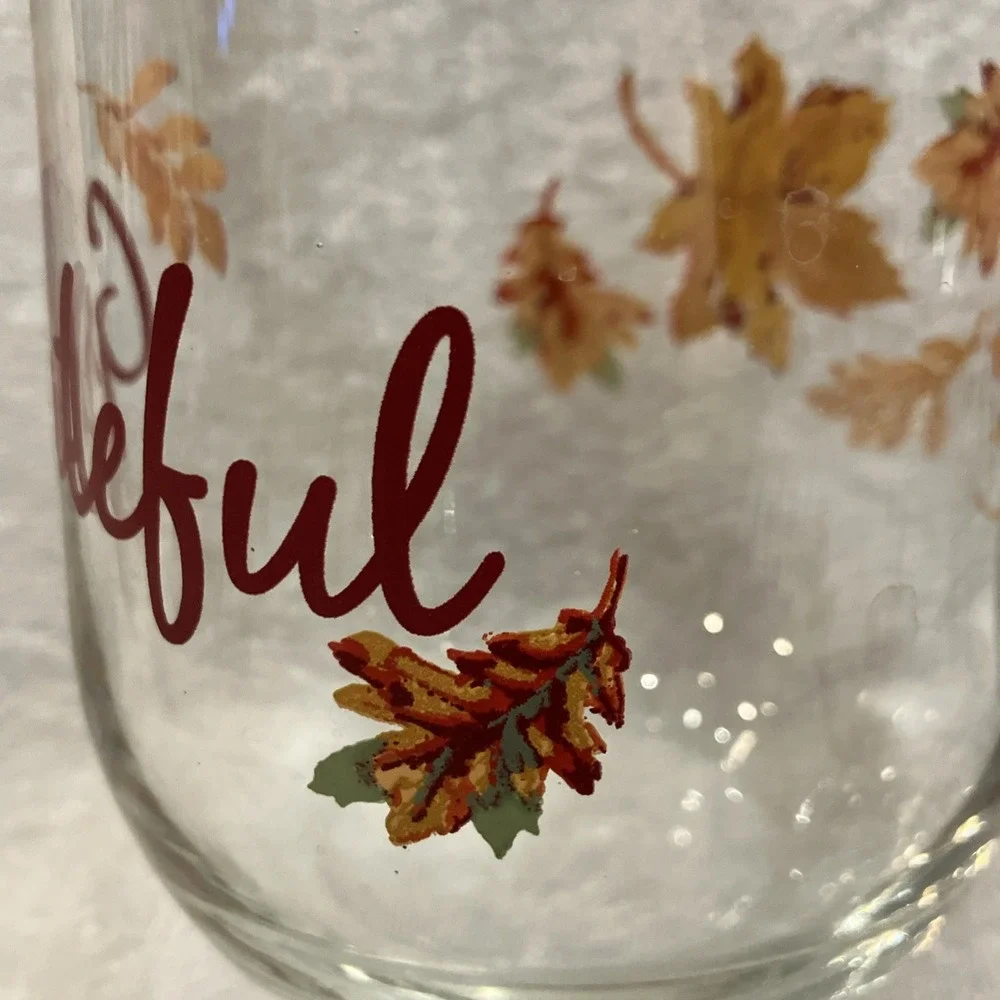 Thanksgiving Fall Leaves Stemless Wine Water Glasses GRATEFUL Table Barware (4)